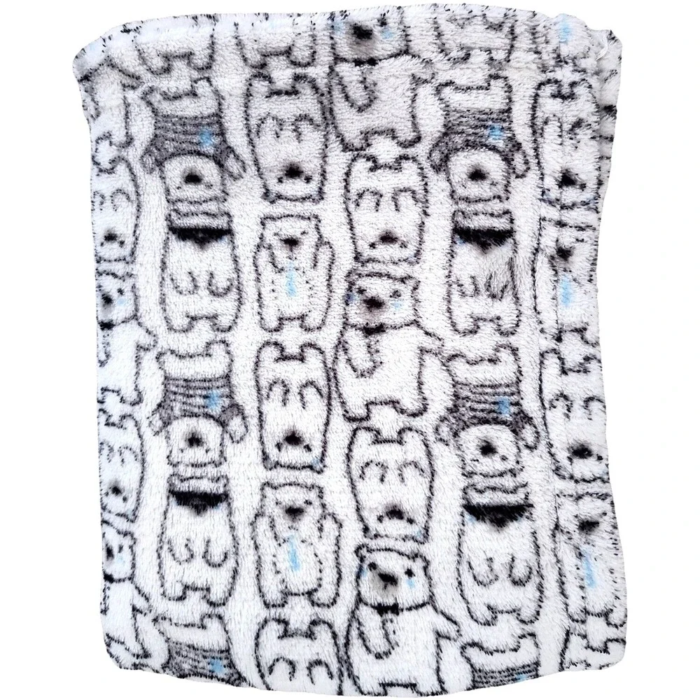 Polar Bears White Black Blue Fleece Baby Blanket htf Lovey Security 30x35 Boy
